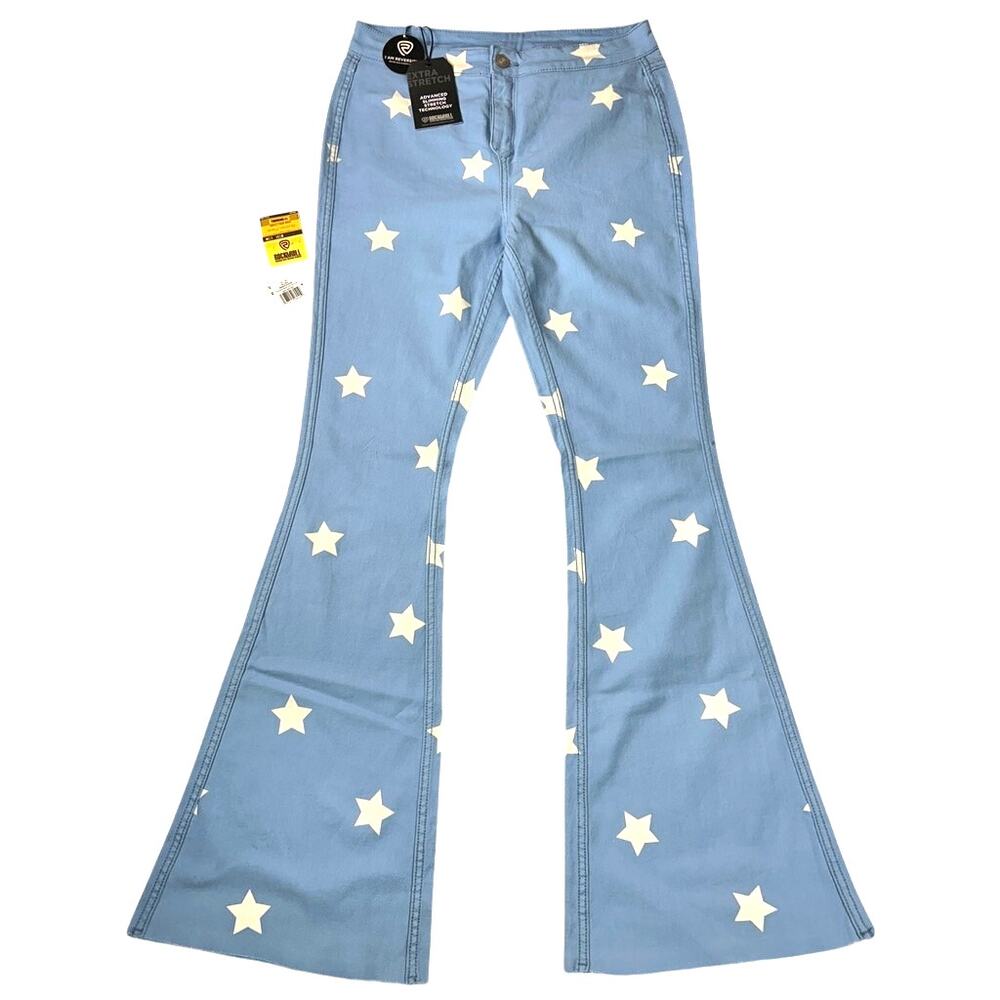 Rock & Roll Denim Star Reversible Flare Pant Size 33 (fit 32x34) Stretch Hi Rise